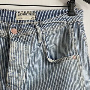 We The Free Blue & White Striped Denim Overalls